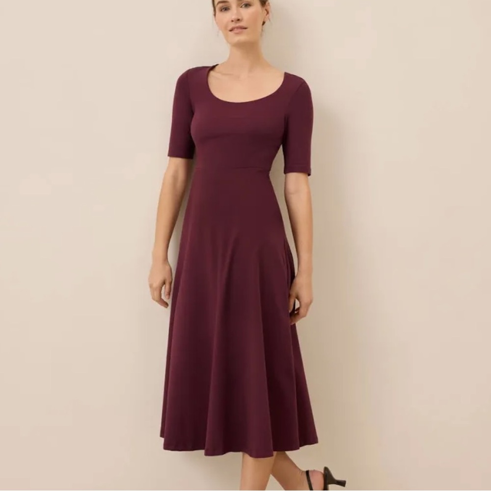 NWOT Pact Organic Cotton Maroon Floral Fit & Flare Signature Scoop Dress Medium
